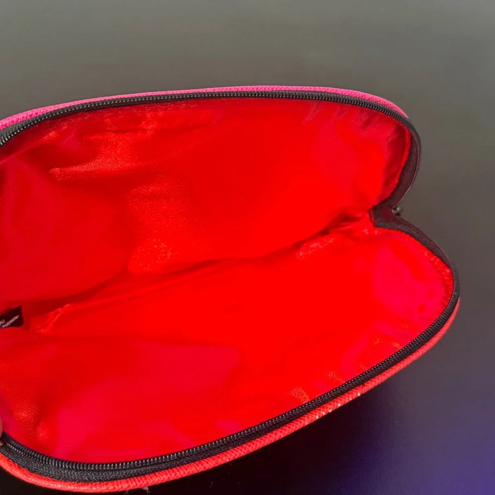Bobbi Brown Faux Leather Cosmetic Pouch Red Pink Two Tone Makeup Bag Travel